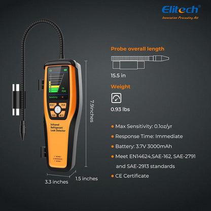 Elitech 2-Way Valve Manifold Gauge LMG-10W, Refrigerant Scale LMC-100A+, Infrared Refrigeration Leak Detector ILD-200